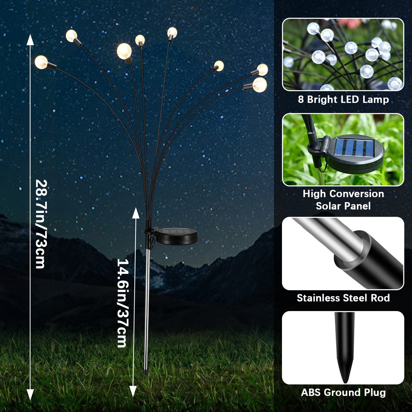 Solar 8-head swing lamp glass ball style 2 pack